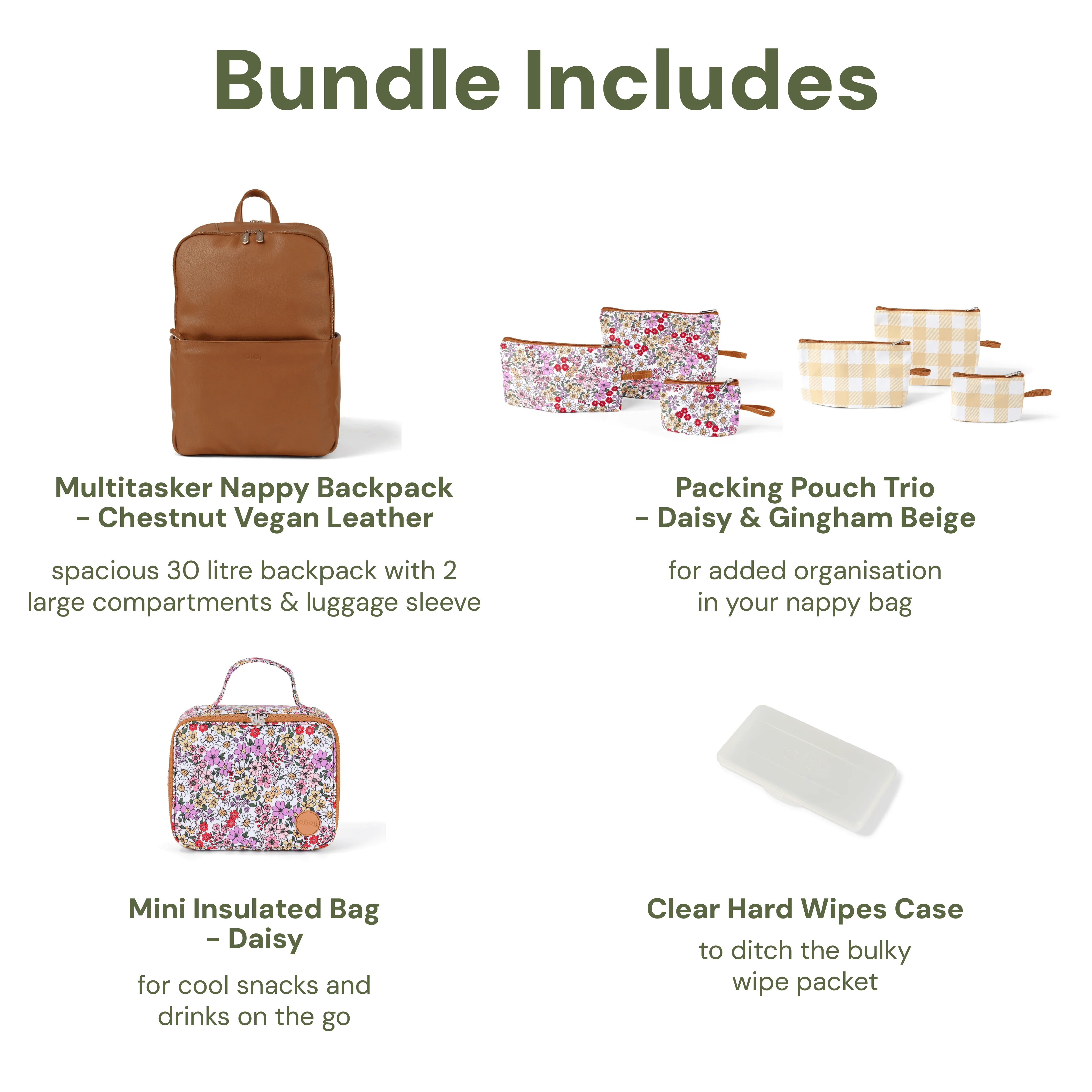 Baby & Toddler Nappy Bag Bundle – Chestnut, Daisy & Gingham - Image 2
