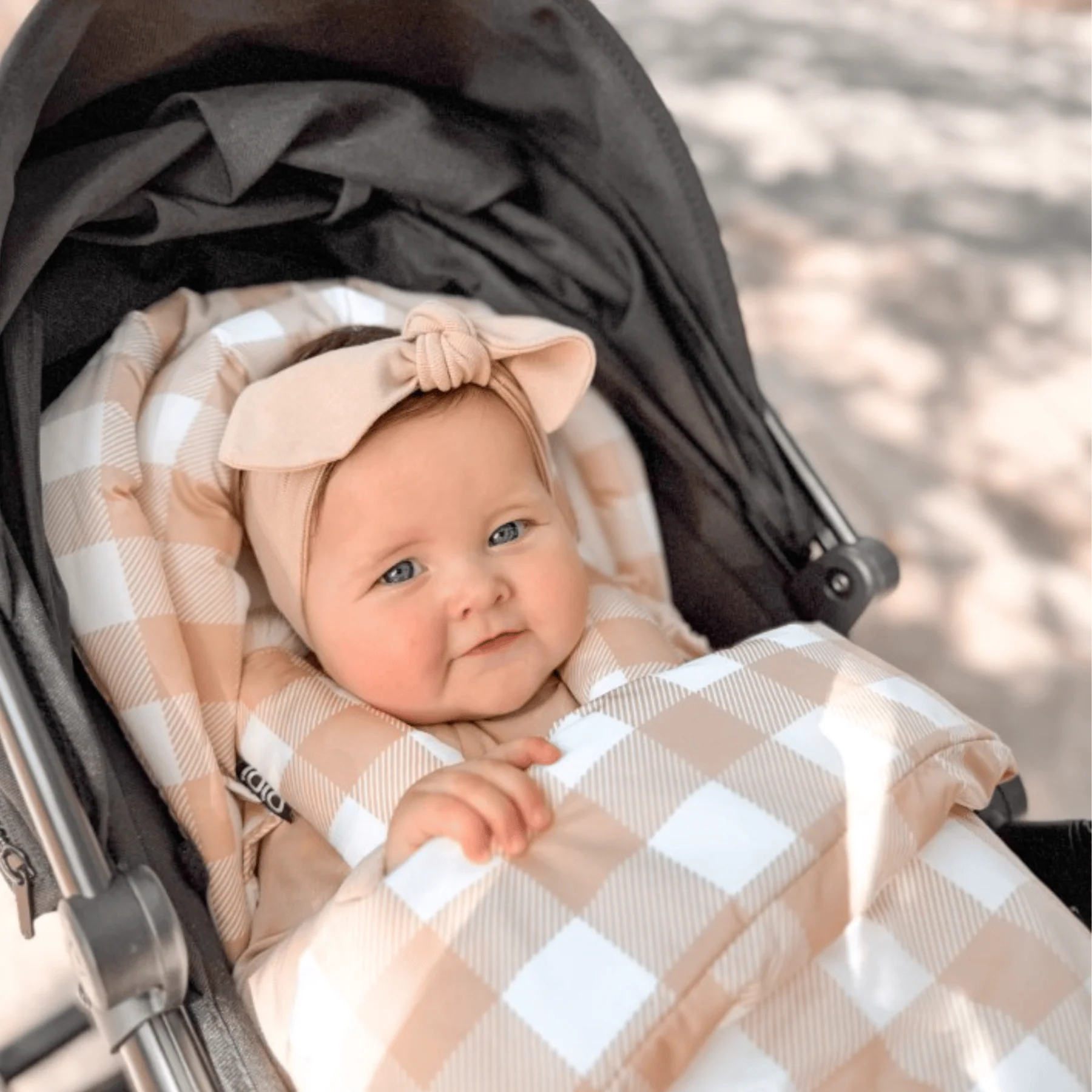 4-in-1 Convertible Footmuff – Beige Gingham - Image 4