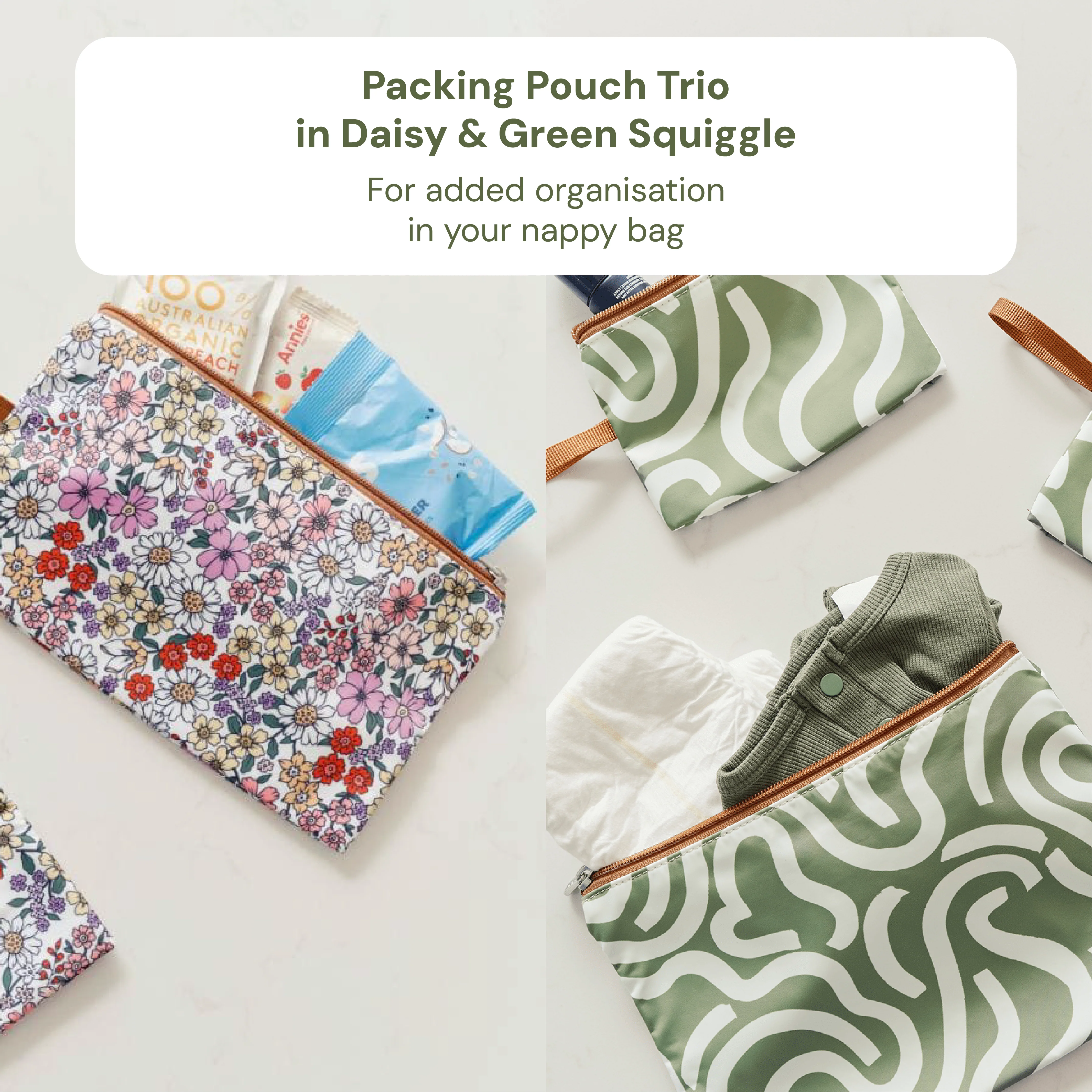 Baby & Toddler Nappy Bag Bundle – Black Neoprene, Green Squiggle & Daisy (PRE-ORDER FOR MAY DELIVERY) - Image 4