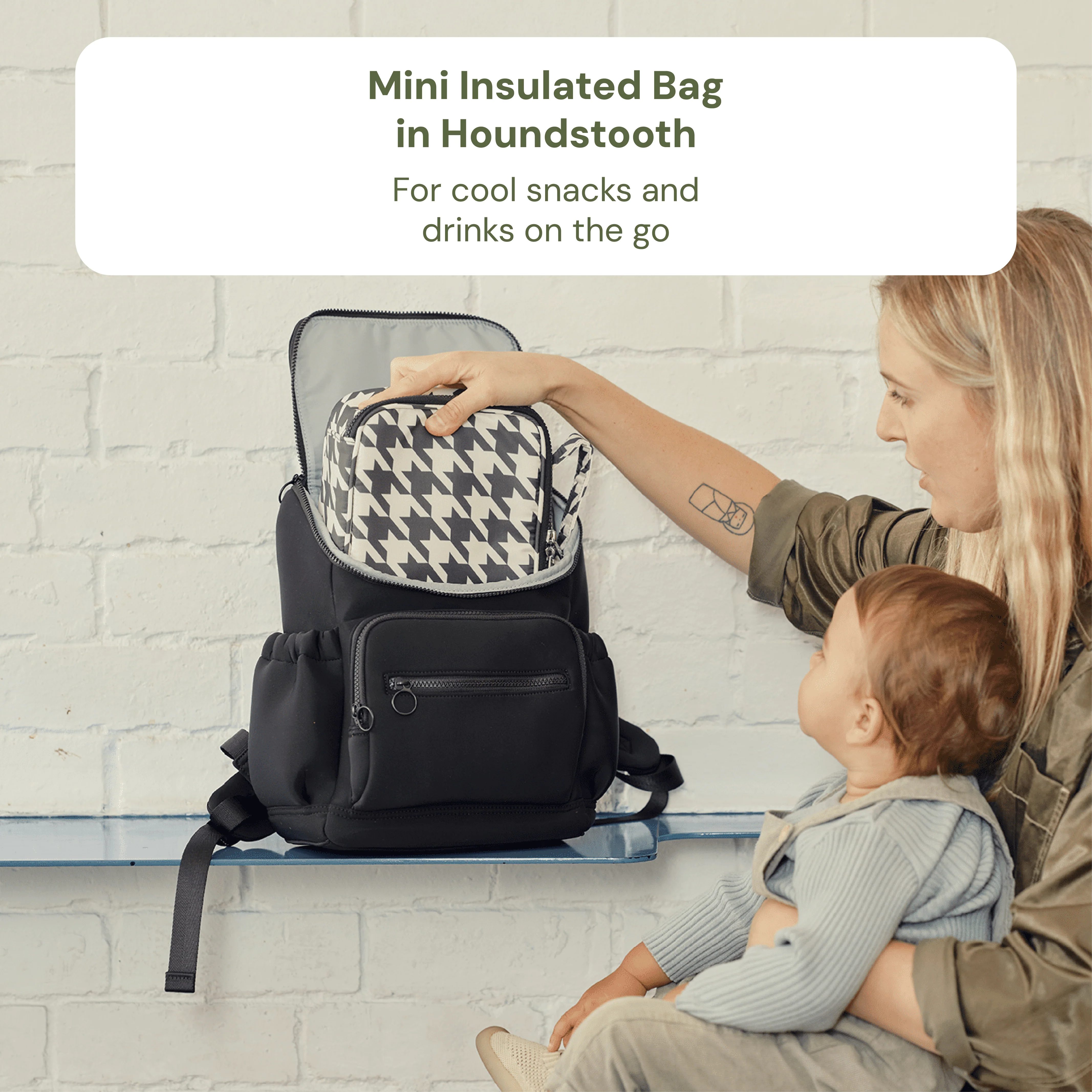 Baby & Toddler Nappy Bag Bundle – Black Neoprene, Houndstooth & Green Squiggle (PRE-ORDER FOR MAY DELIVERY) - Image 5