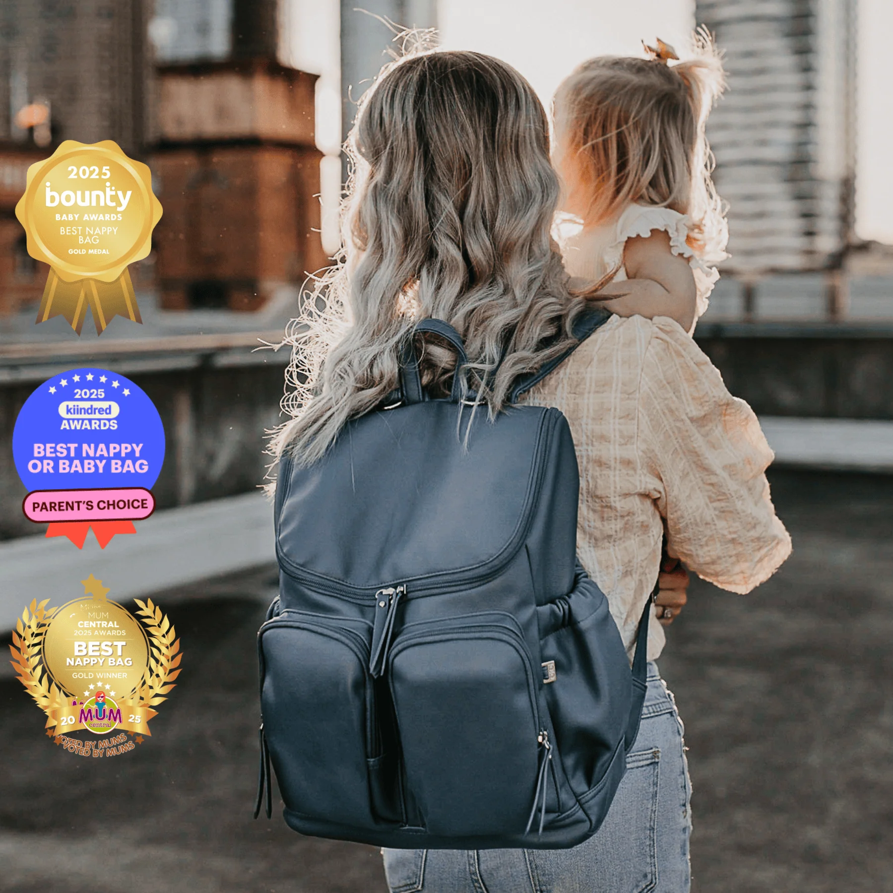 Signature Nappy Backpack - Stone Blue Vegan Leather - Image 3