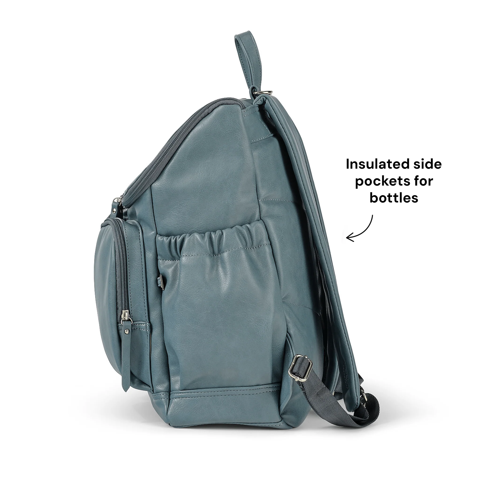 Signature Nappy Backpack - Stone Blue Vegan Leather - Image 4