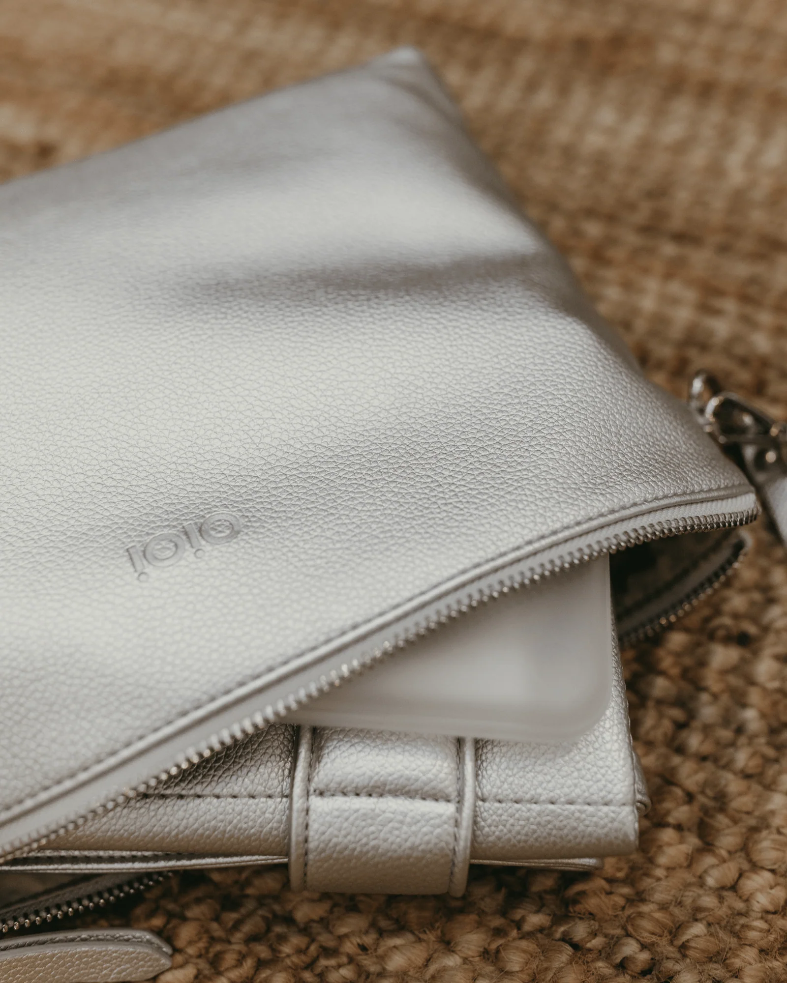 Nappy Changing Pouch - Metallic Silver Vegan Leather - Image 4