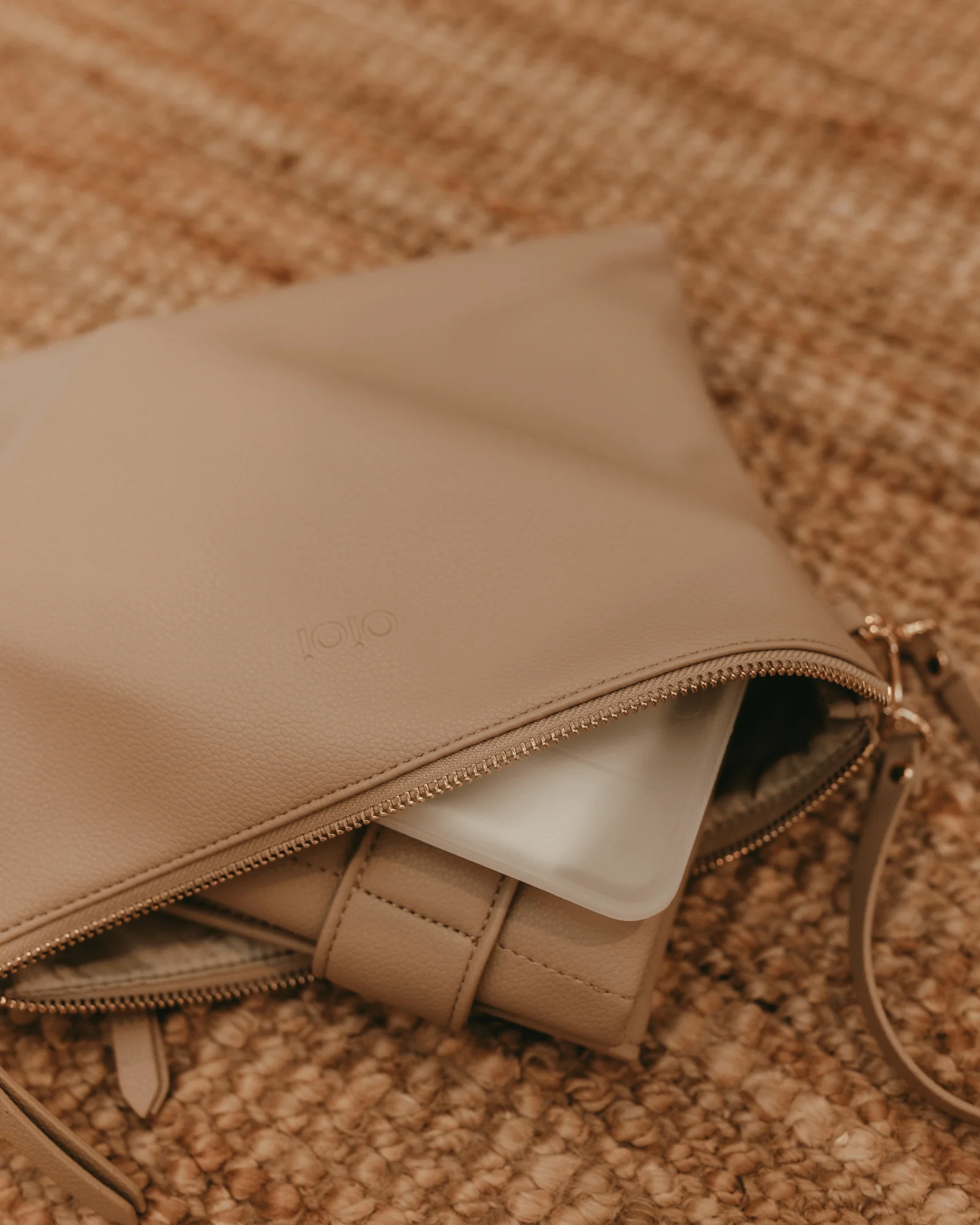 Nappy Changing Pouch - Oat Vegan Leather - Image 4