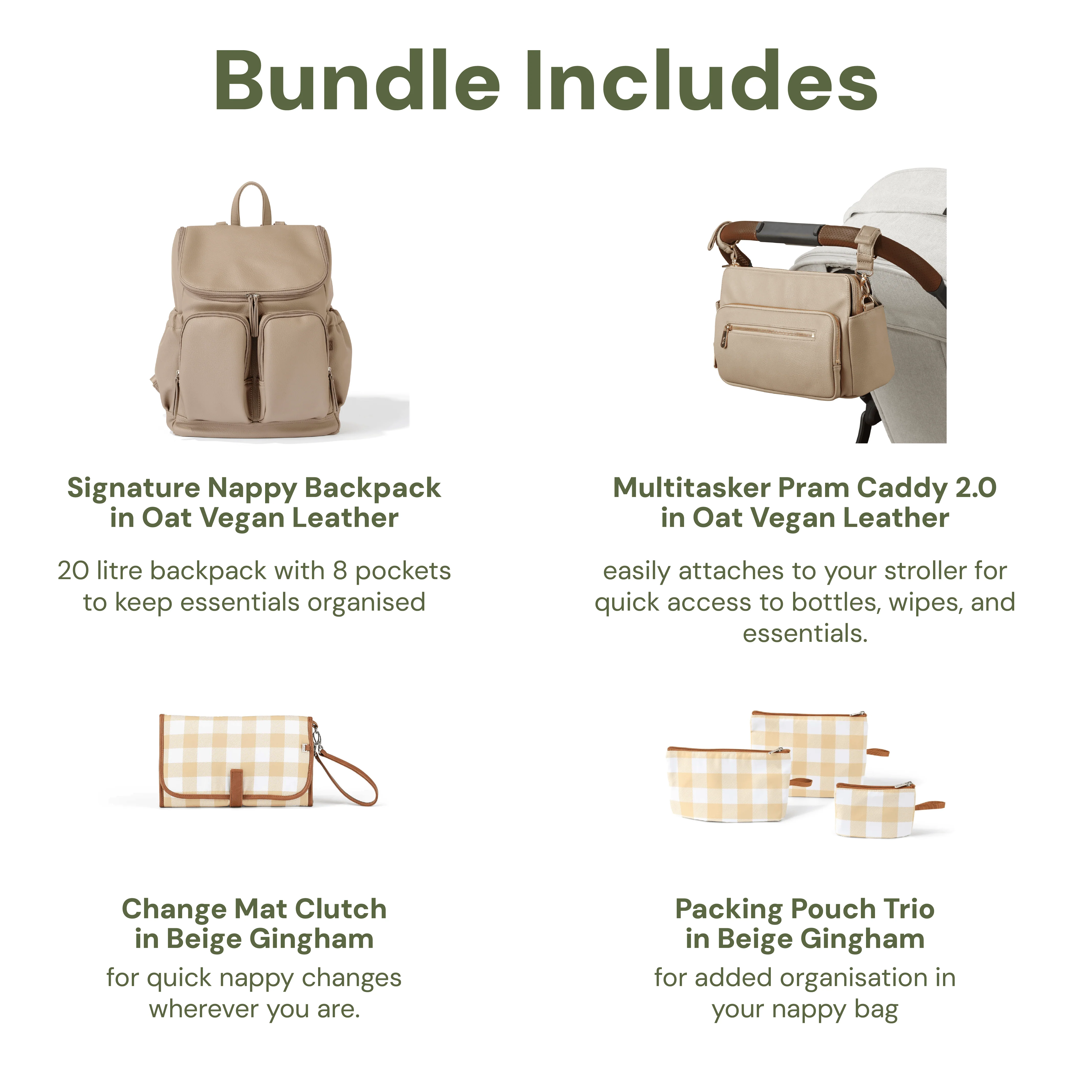 First Time Parent Nappy Bag Bundle - Oat & Beige Gingham - Image 2