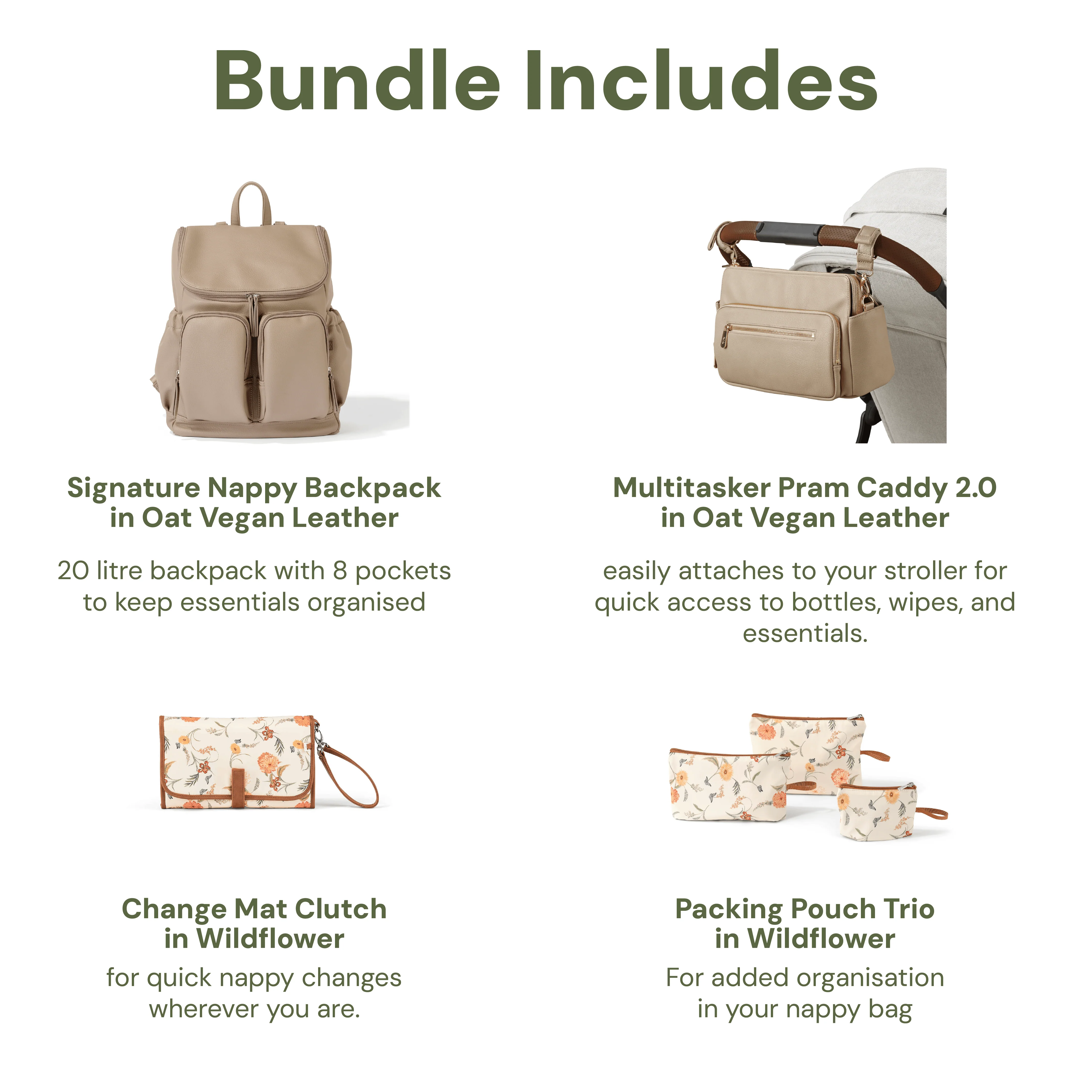First Time Parent Nappy Bag Bundle - Oat & Wildflower (PRE-ORDER FOR MAY DELIVERY) - Image 2