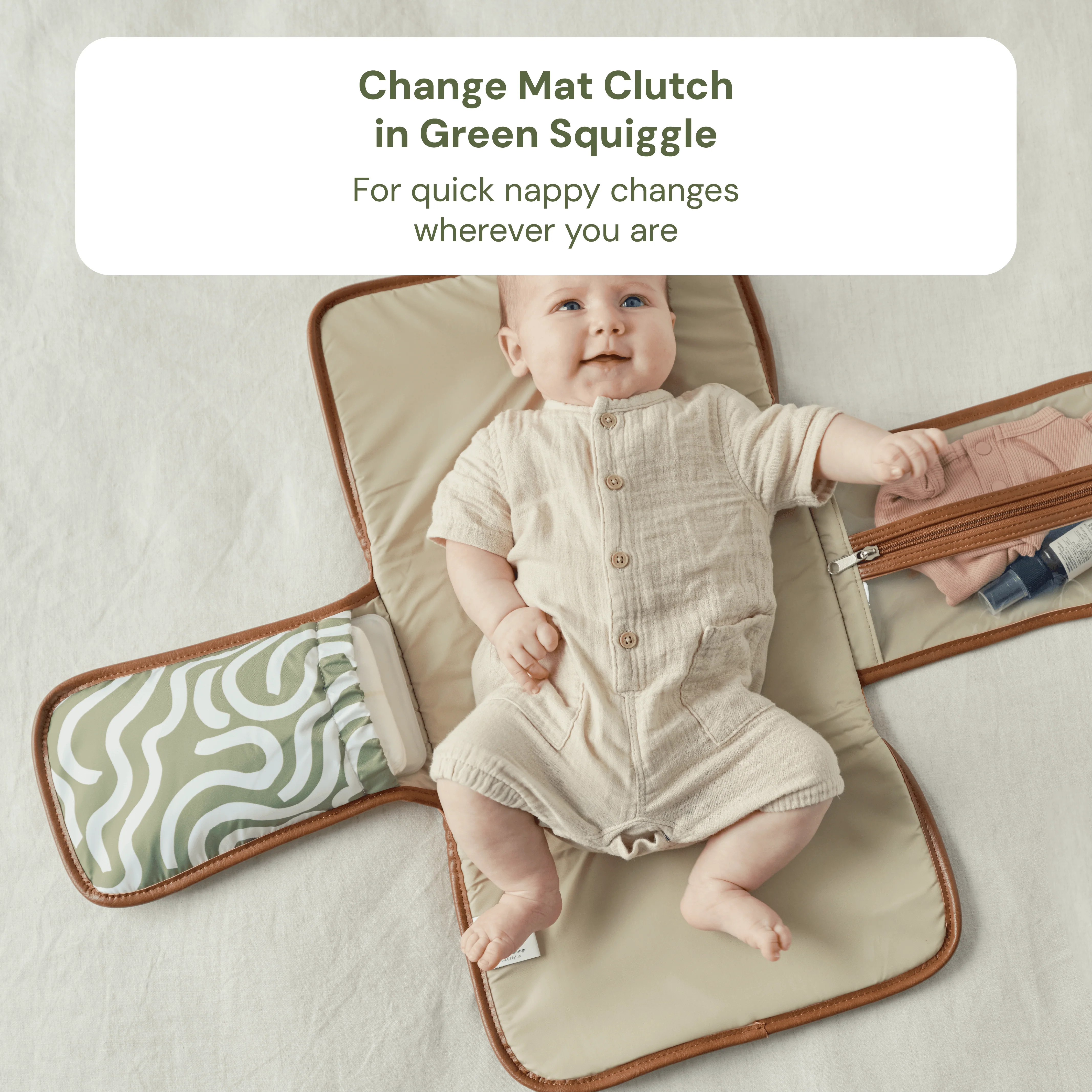First Time Parent Nappy Bag Bundle - Tan & Green Squiggle (PRE-ORDER FOR MAY DELIVERY) - Image 5