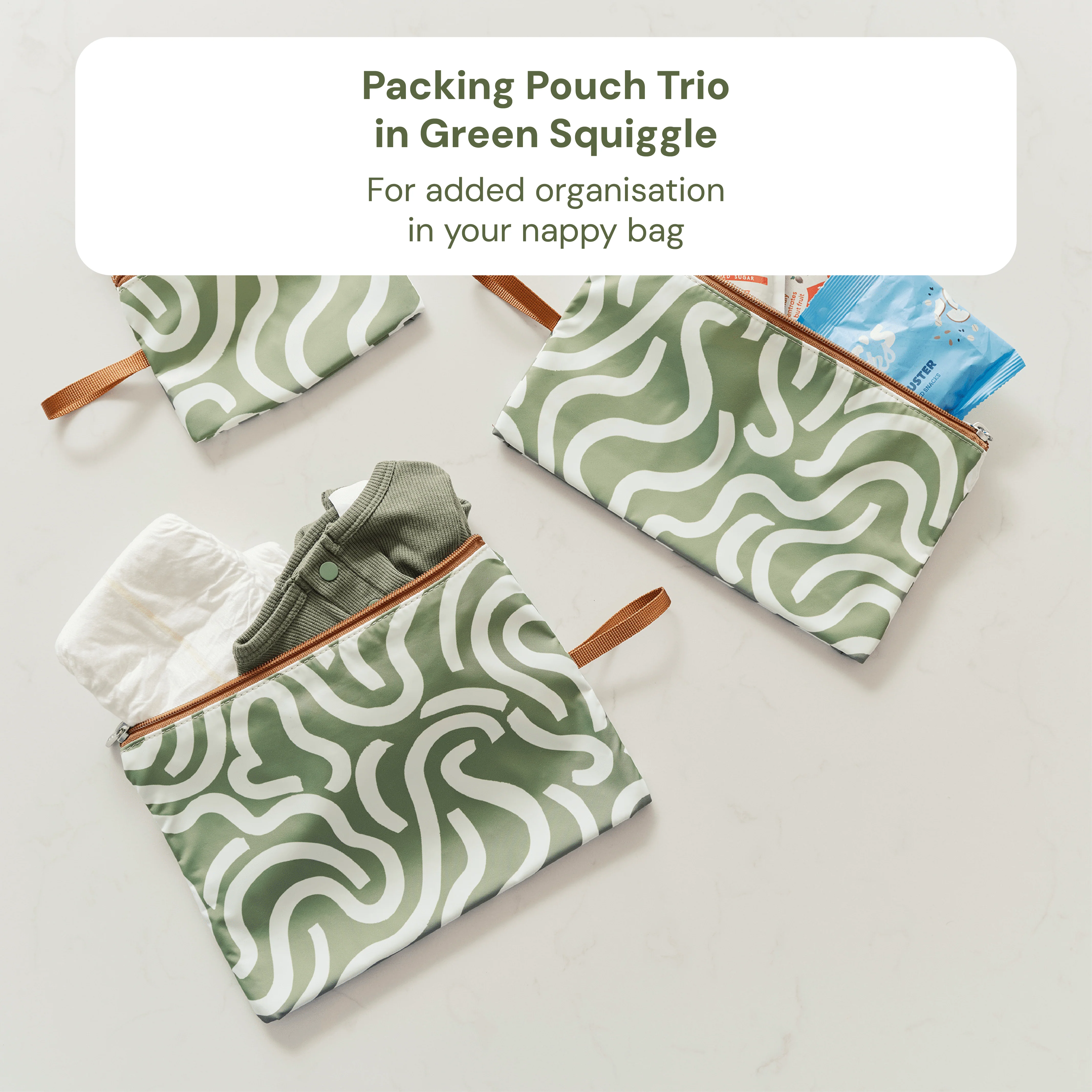 First Time Parent Nappy Bag Bundle - Tan & Green Squiggle (PRE-ORDER FOR MAY DELIVERY) - Image 6