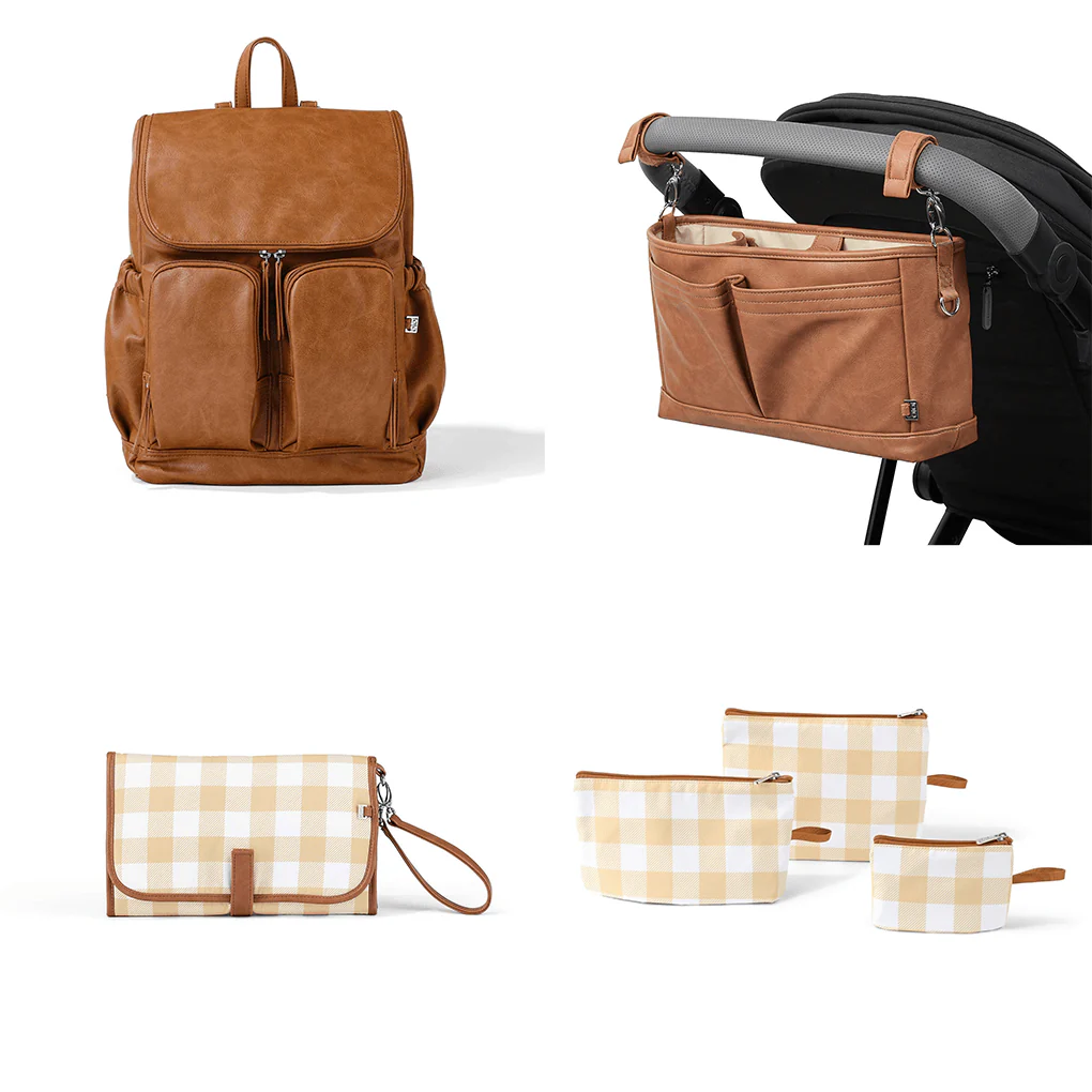First Time Parent Nappy Bag Bundle - Tan & Beige Gingham