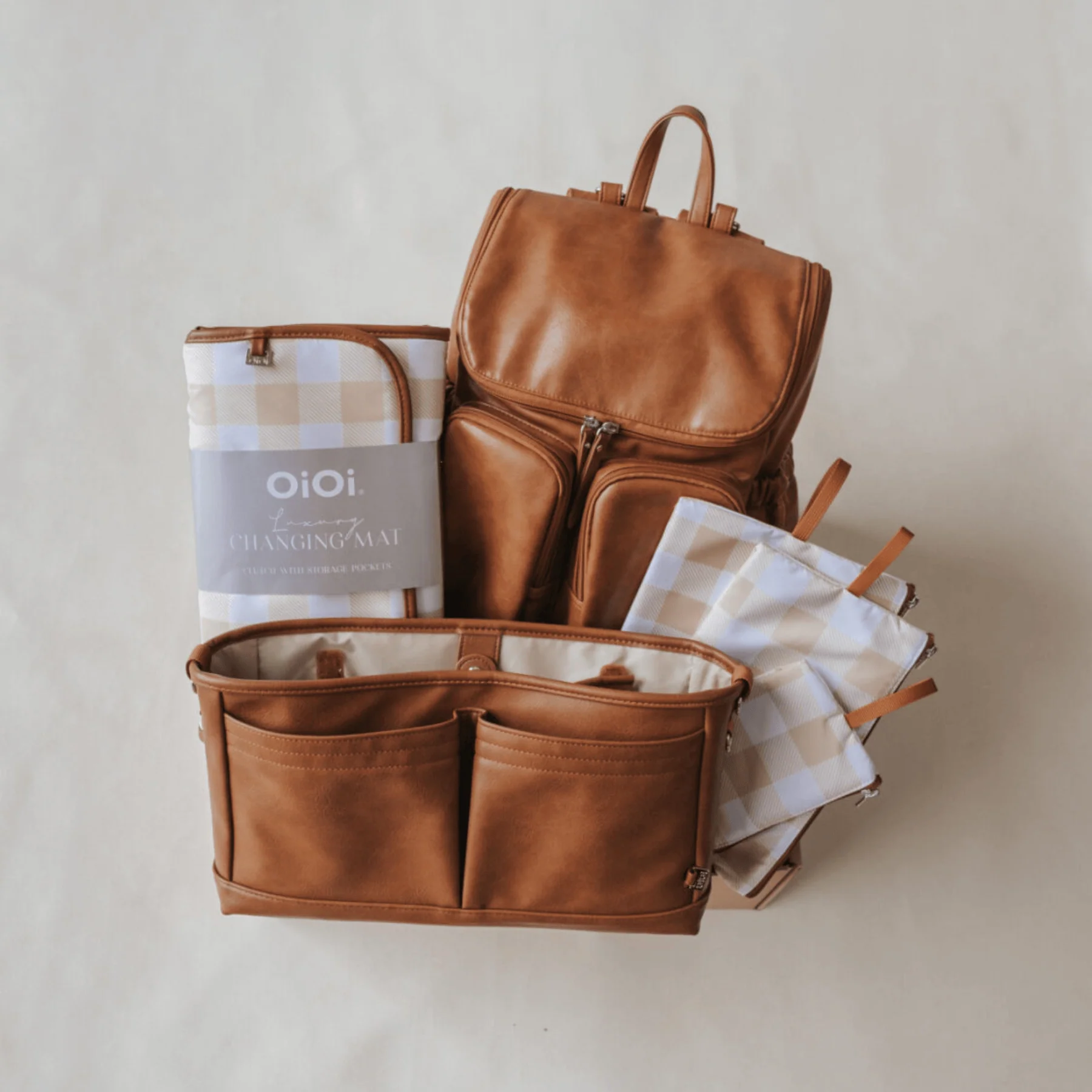 First Time Parent Nappy Bag Bundle - Tan & Beige Gingham - Image 7