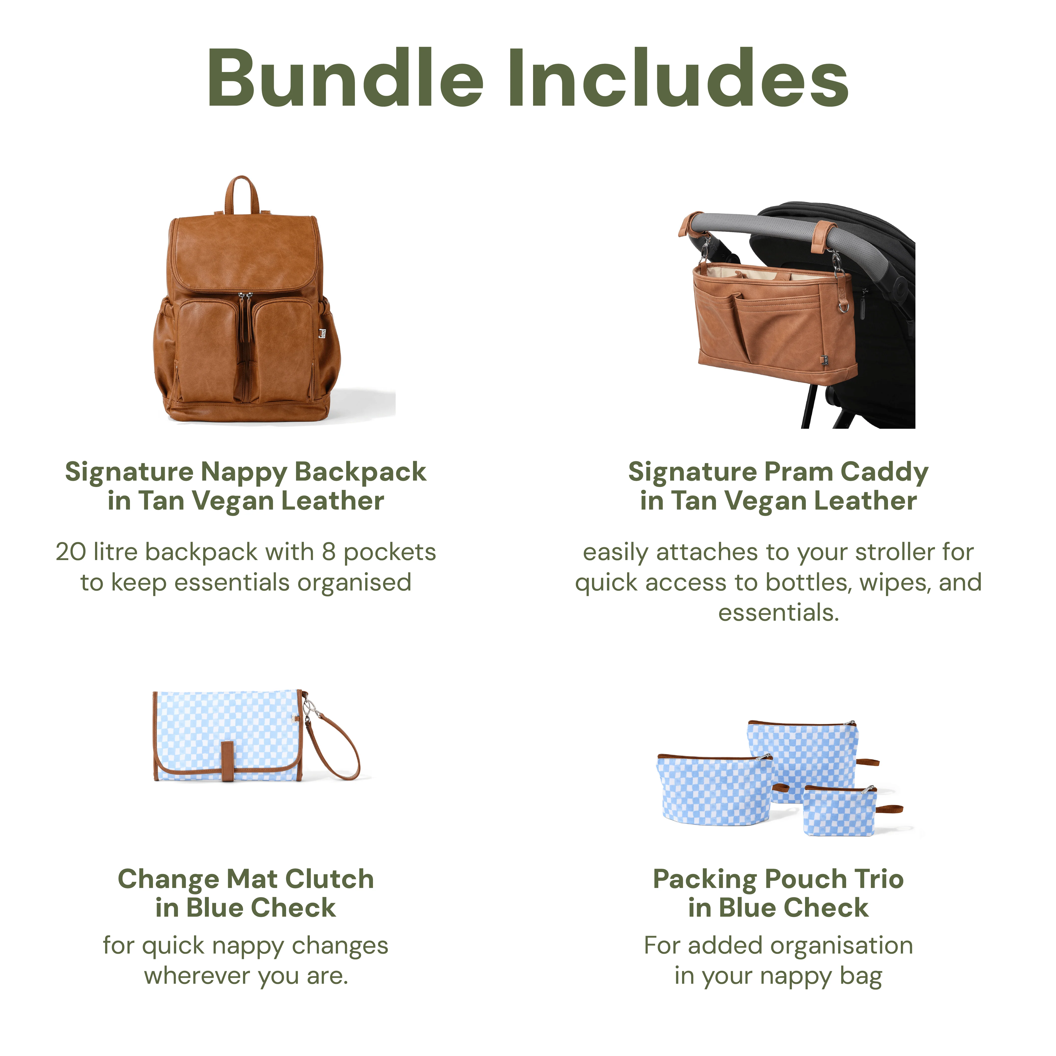First Time Parent Nappy Bag Bundle - Tan & Blue Check (PRE-ORDER FOR MAY DELIVERY) - Image 2