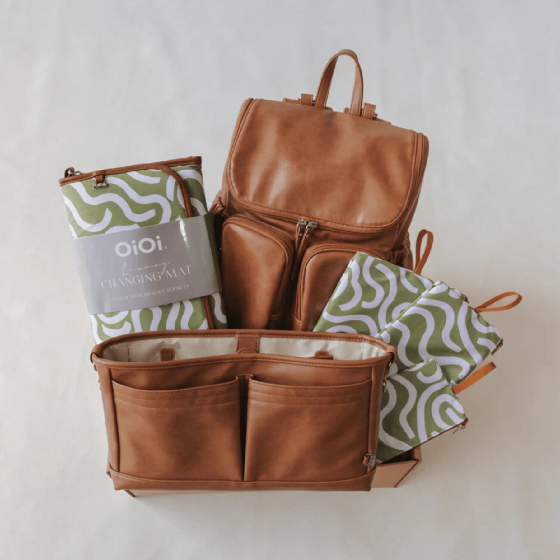 First Time Parent Nappy Bag Bundle - Tan & Green Squiggle (PRE-ORDER FOR MAY DELIVERY) - Image 7