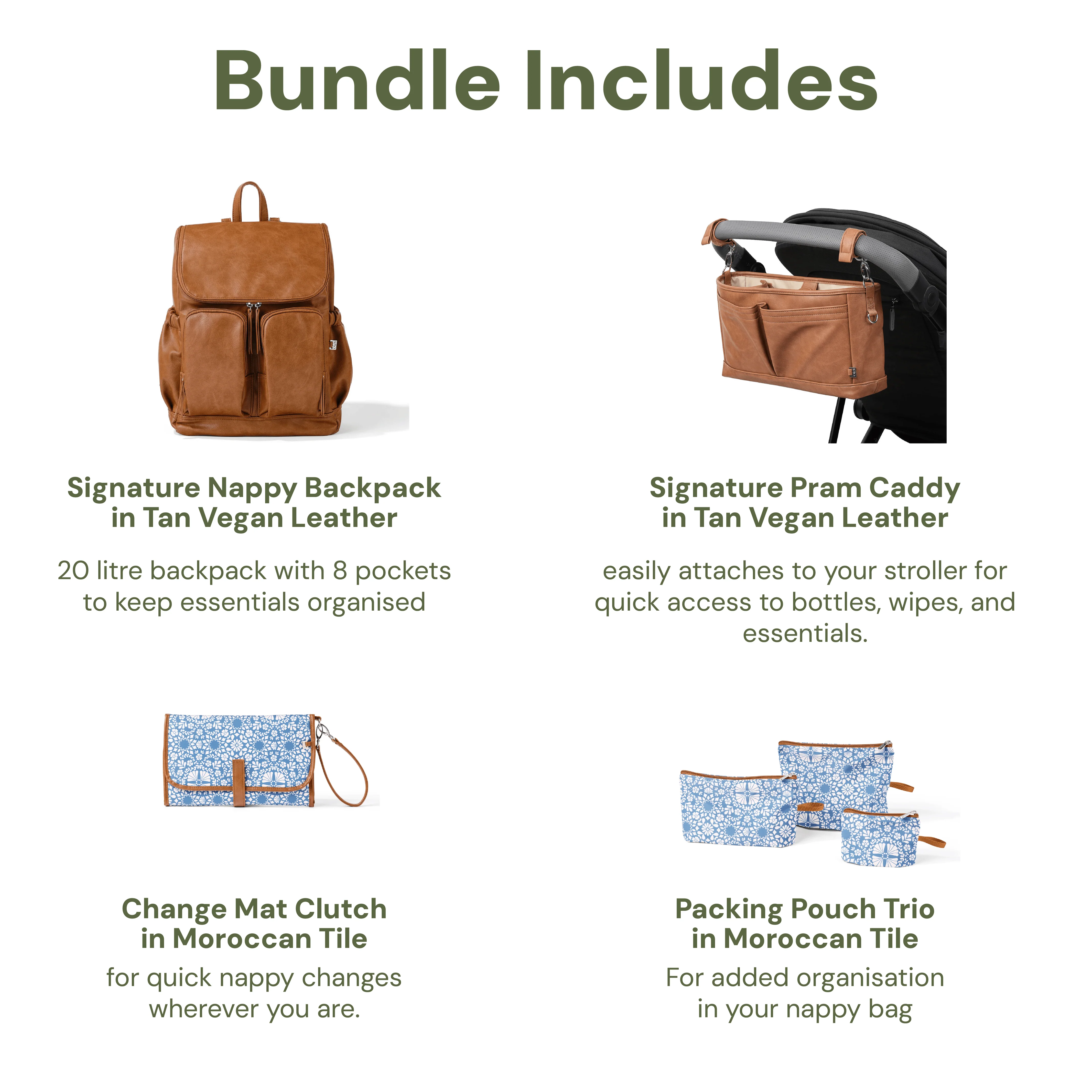 First Time Parent Nappy Bag Bundle - Tan & Moroccan - Image 2
