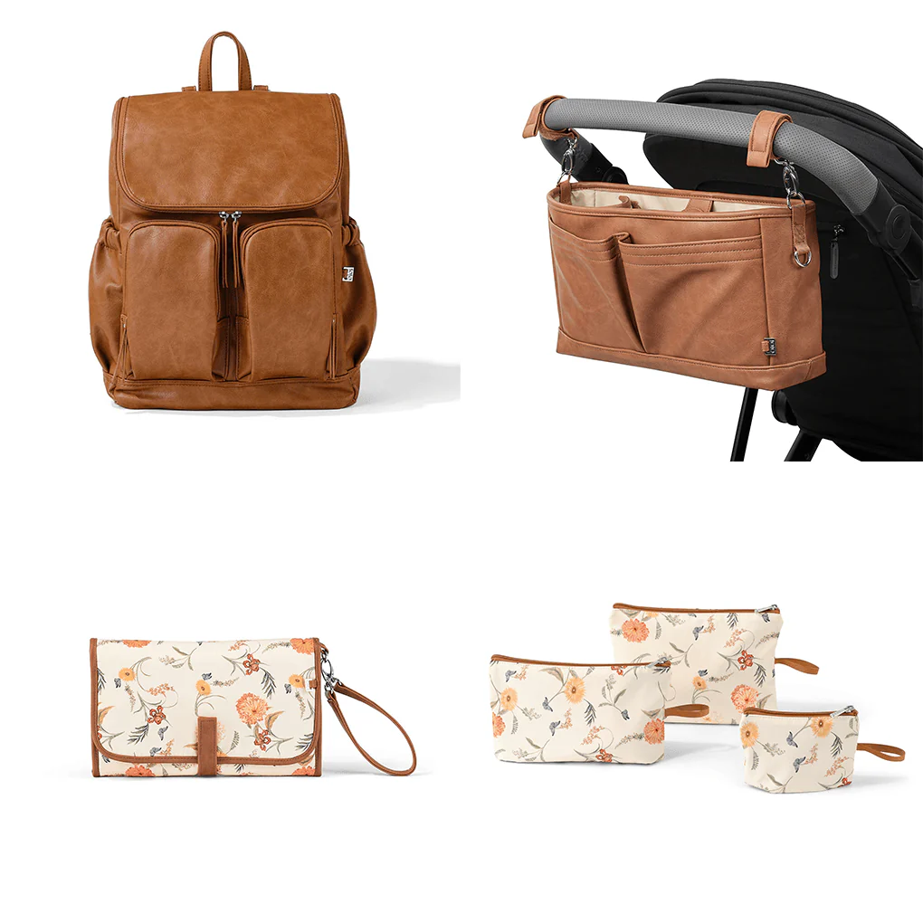 First Time Parent Nappy Bag Bundle - Tan & Wildflower (PRE-ORDER FOR MAY DELIVERY)