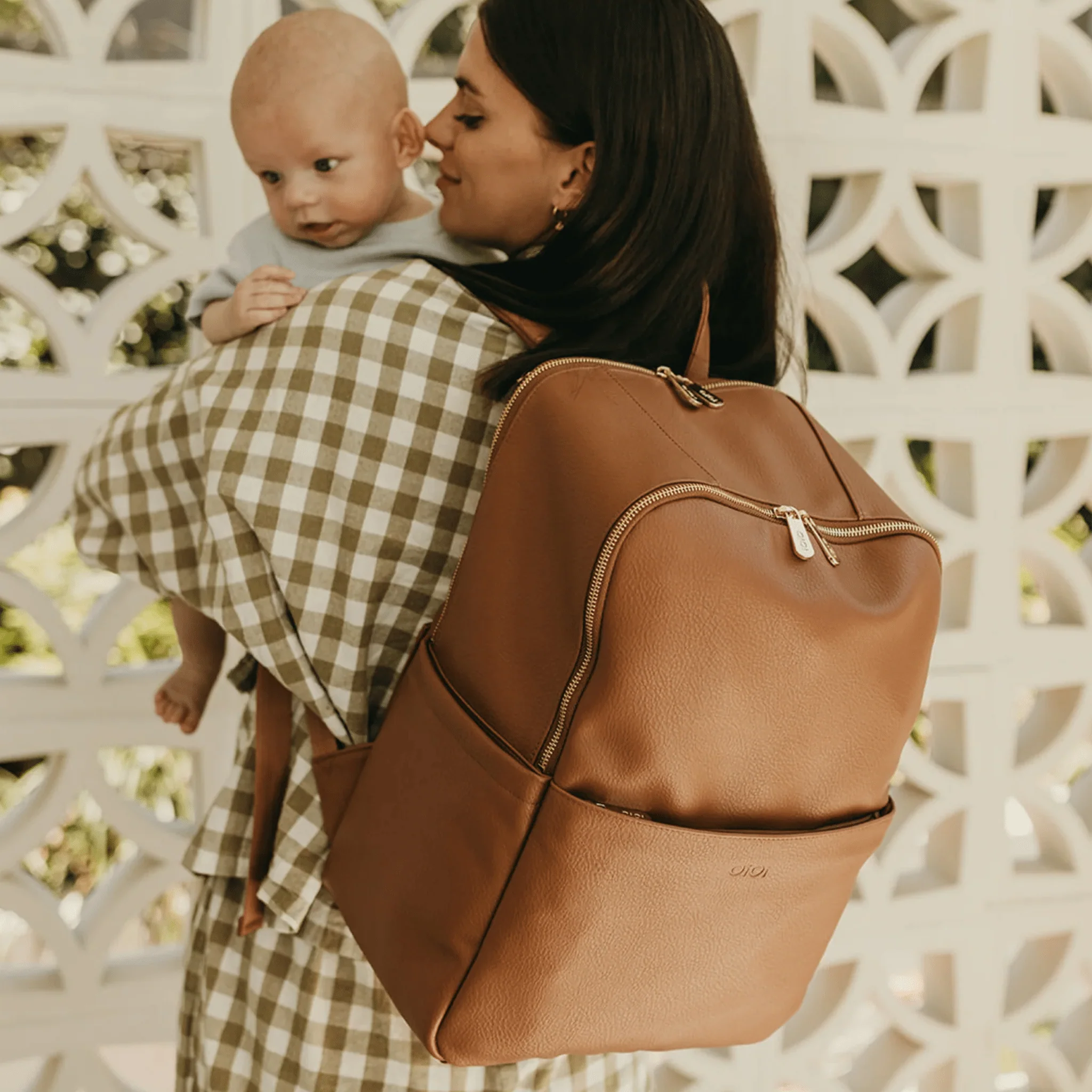 Multitasker Nappy Backpack - Chestnut Brown Vegan Leather - Image 3
