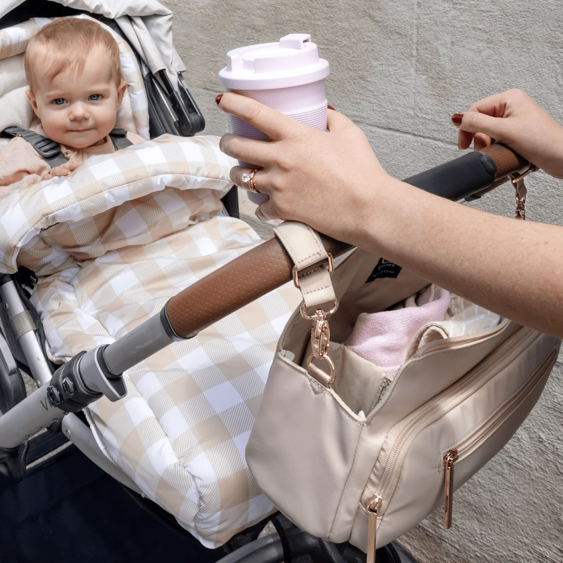 Multitasker Pram Caddy 2.0 - Beige Nylon - Image 4