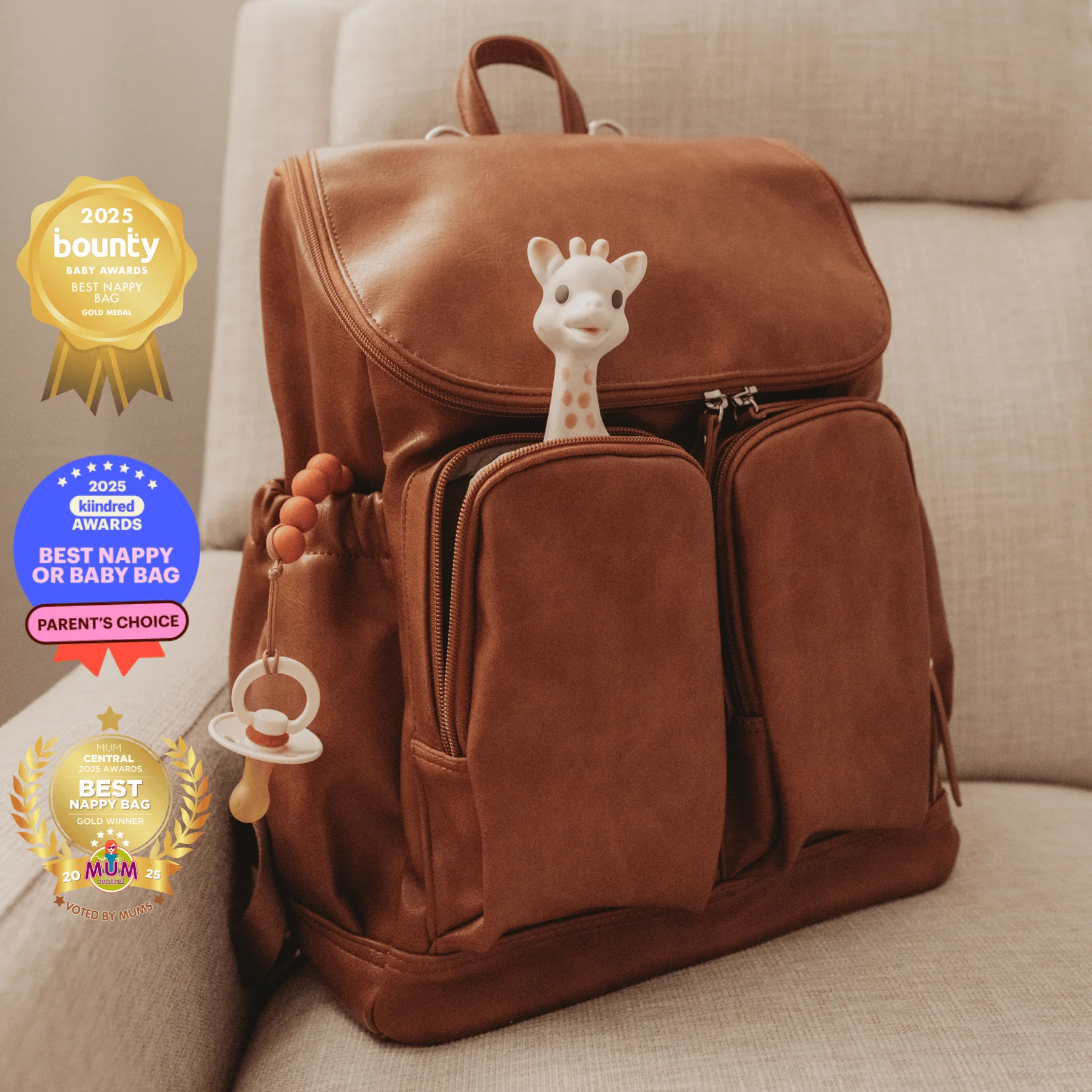 Signature Nappy Backpack - Tan Vegan Leather - Image 3