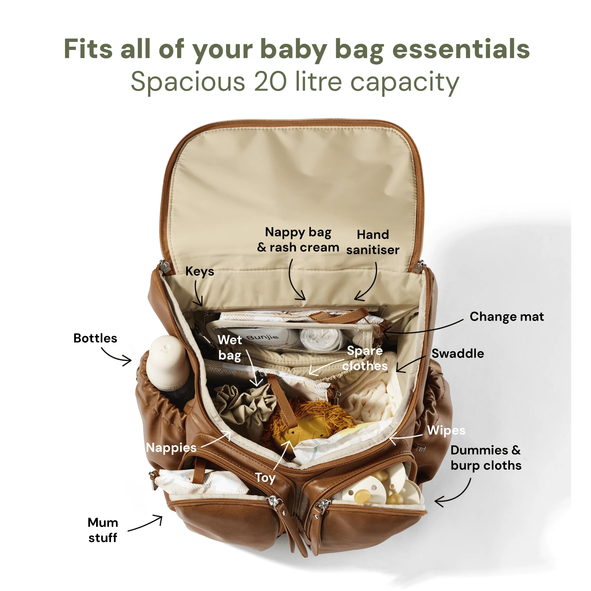 Signature Nappy Backpack - Tan Vegan Leather - Image 9