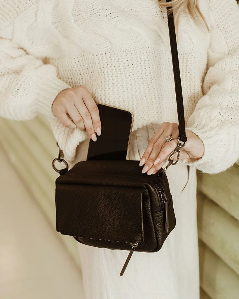 Playground Cross-Body Bag - Jet Black Genuine Leather - Image 4