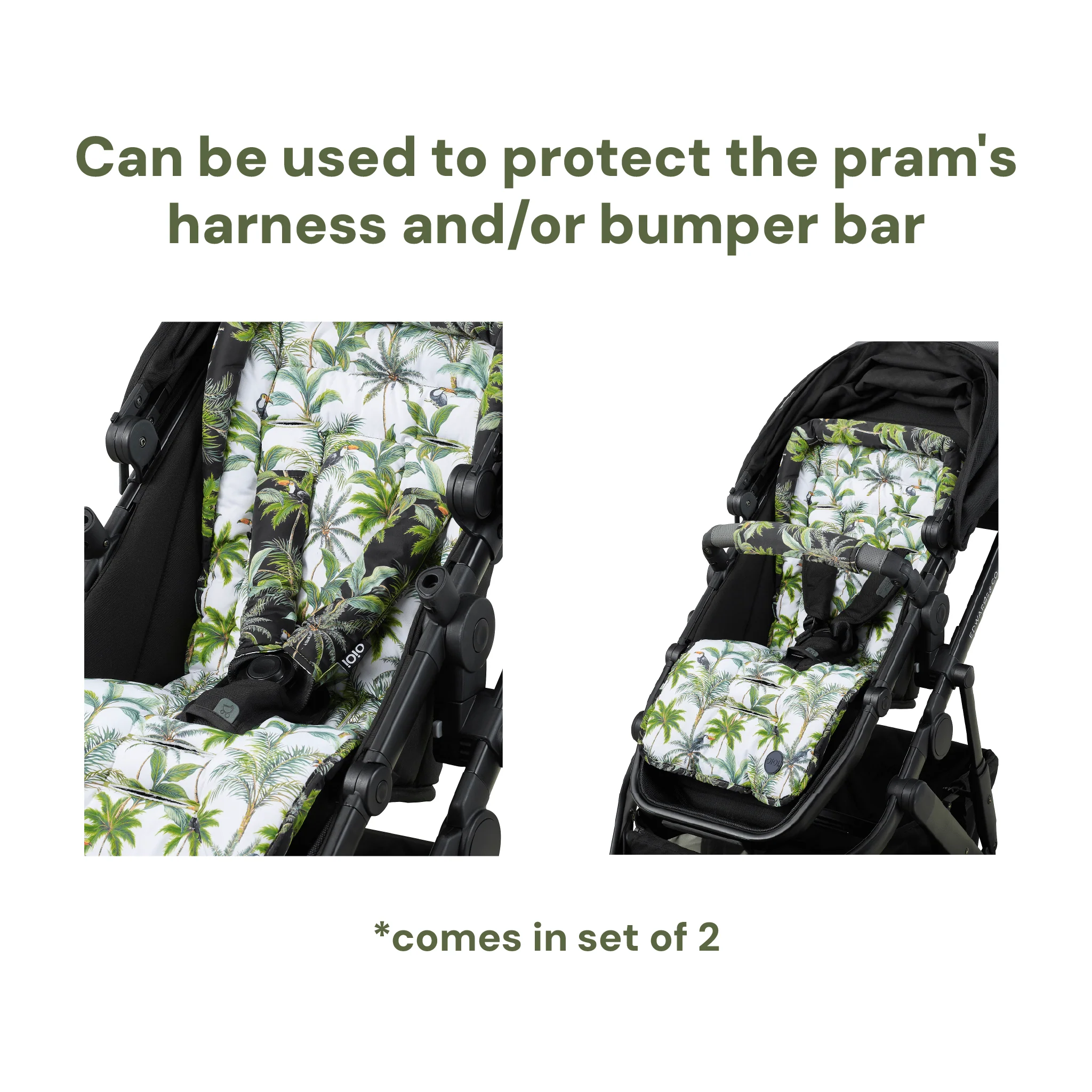 Reversible Pram Harness Cover Set - Blue Check/Mediterranean - Image 3
