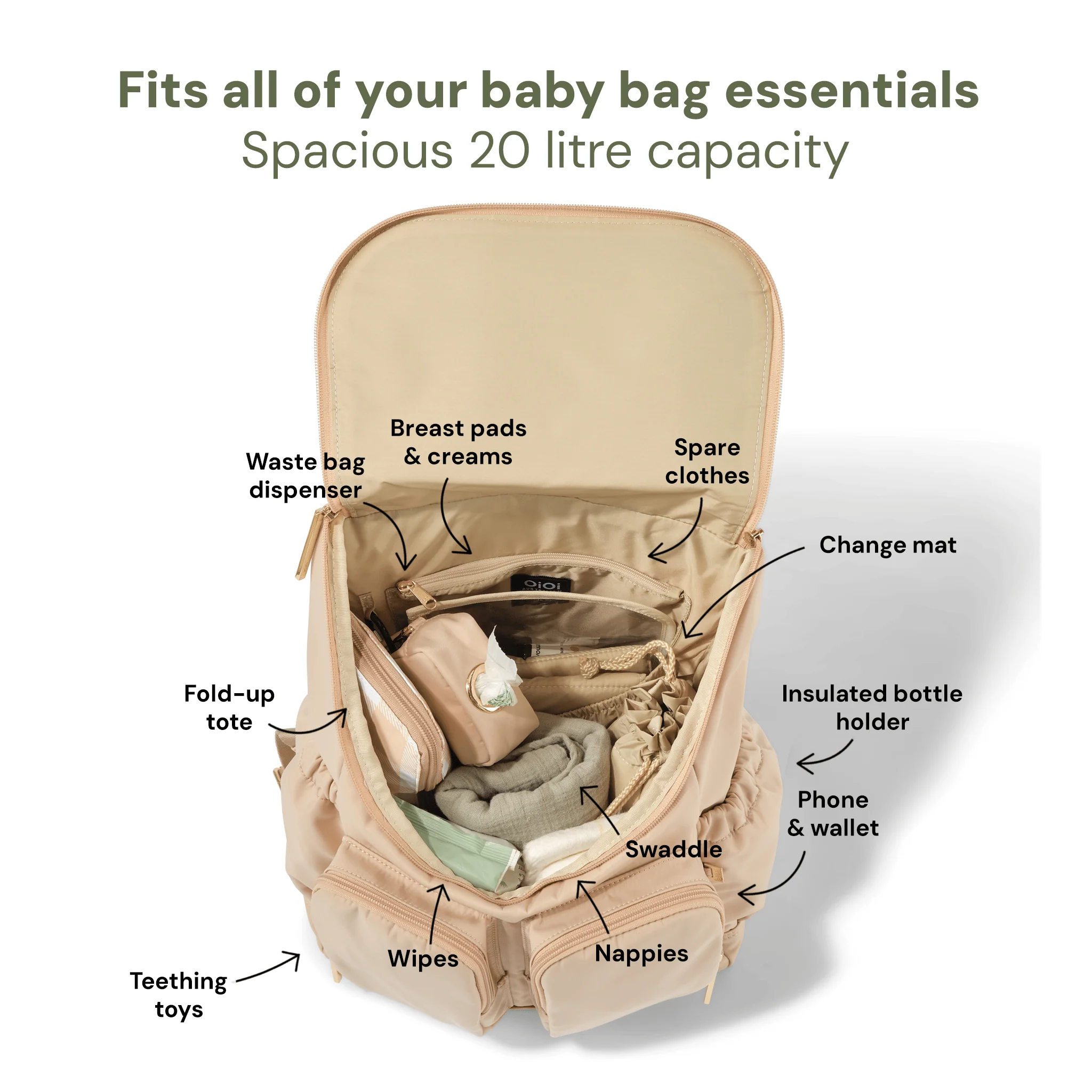 Signature Nappy Backpack - Beige Nylon - Image 10