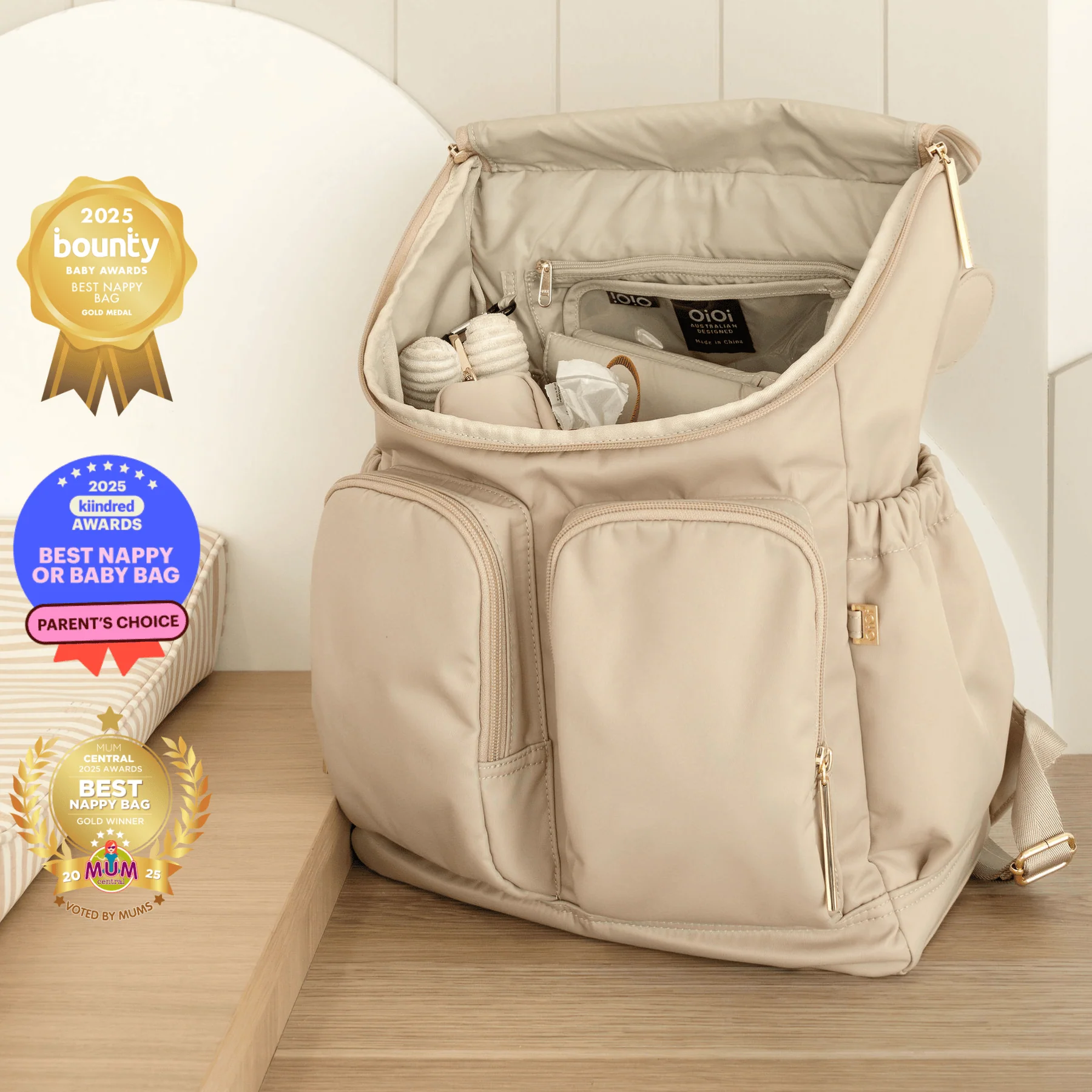 Signature Nappy Backpack - Beige Nylon - Image 3