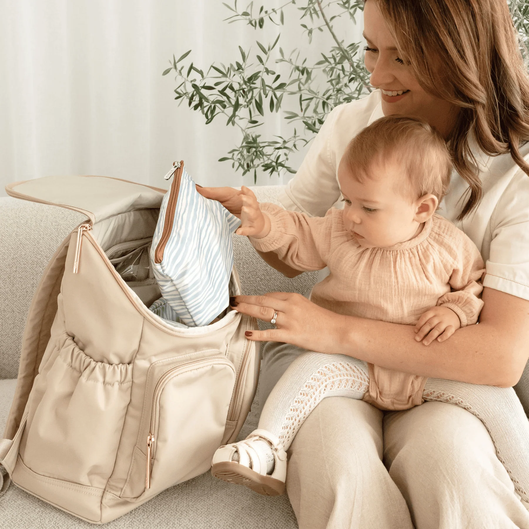 Signature Nappy Backpack - Beige Nylon - Image 8