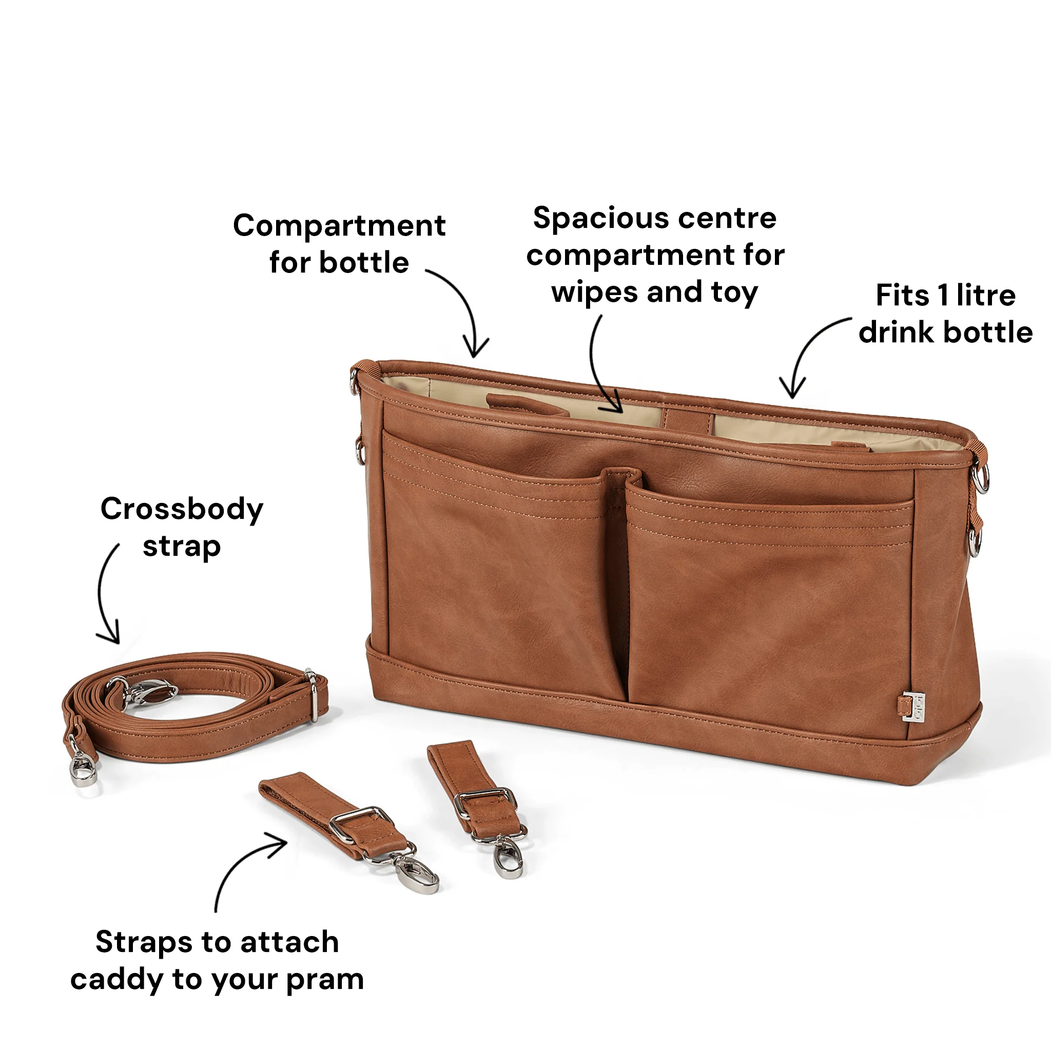 Signature Pram Caddy - Tan Vegan Leather - Image 8