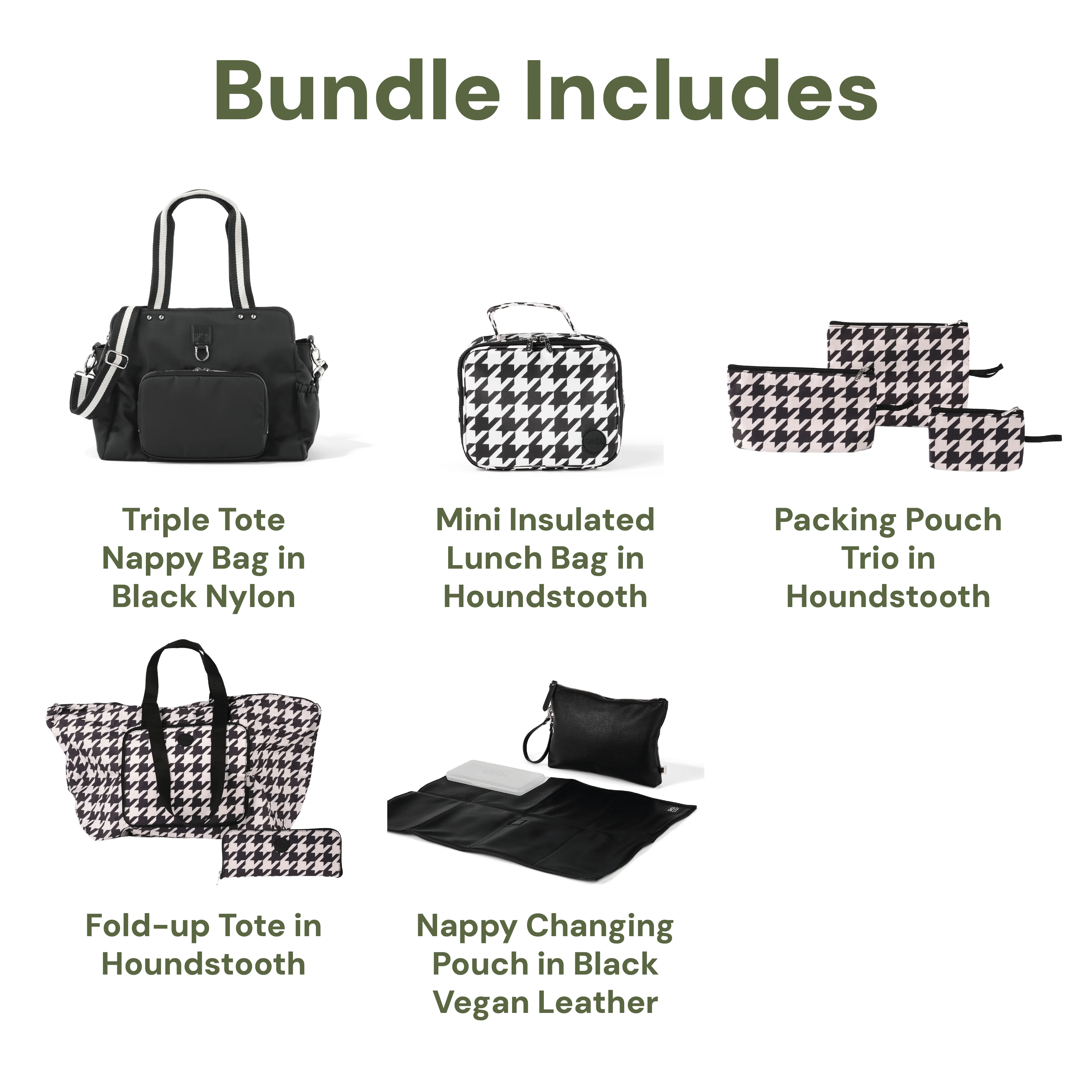 Triple Tote Baby Bag Bundle – Black & Houndstooth - Image 2